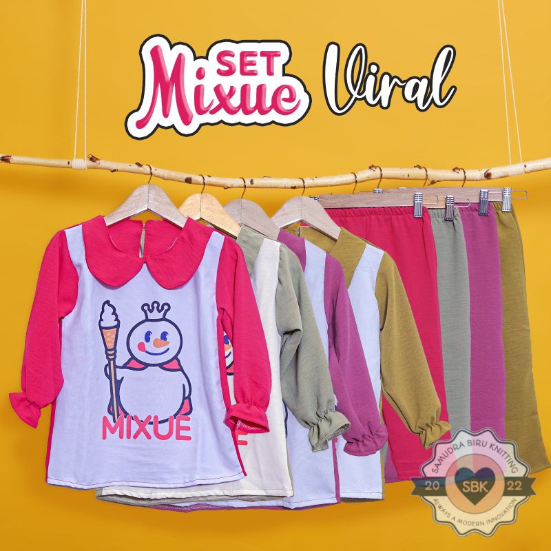 MIXUE VIRAL Baju Setelan Anak Perempuan Bahan Crinkle Airflow Premium Usia 1-10 Tahun Lucu