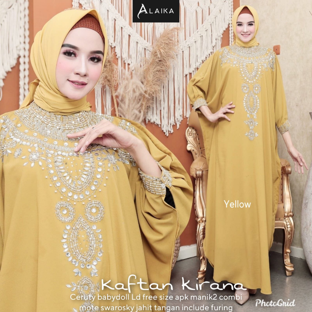 Kaftan Kirana Ceruty Babydoll Fashion Muslim Payet Jumbo Original Produk By Alaika