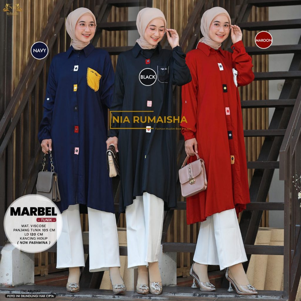 Marbel Tunik Rayon Viscouse Tunik Blouse Atasan Wanita Casual Original Produk By Orinaura Nia Rumaisha