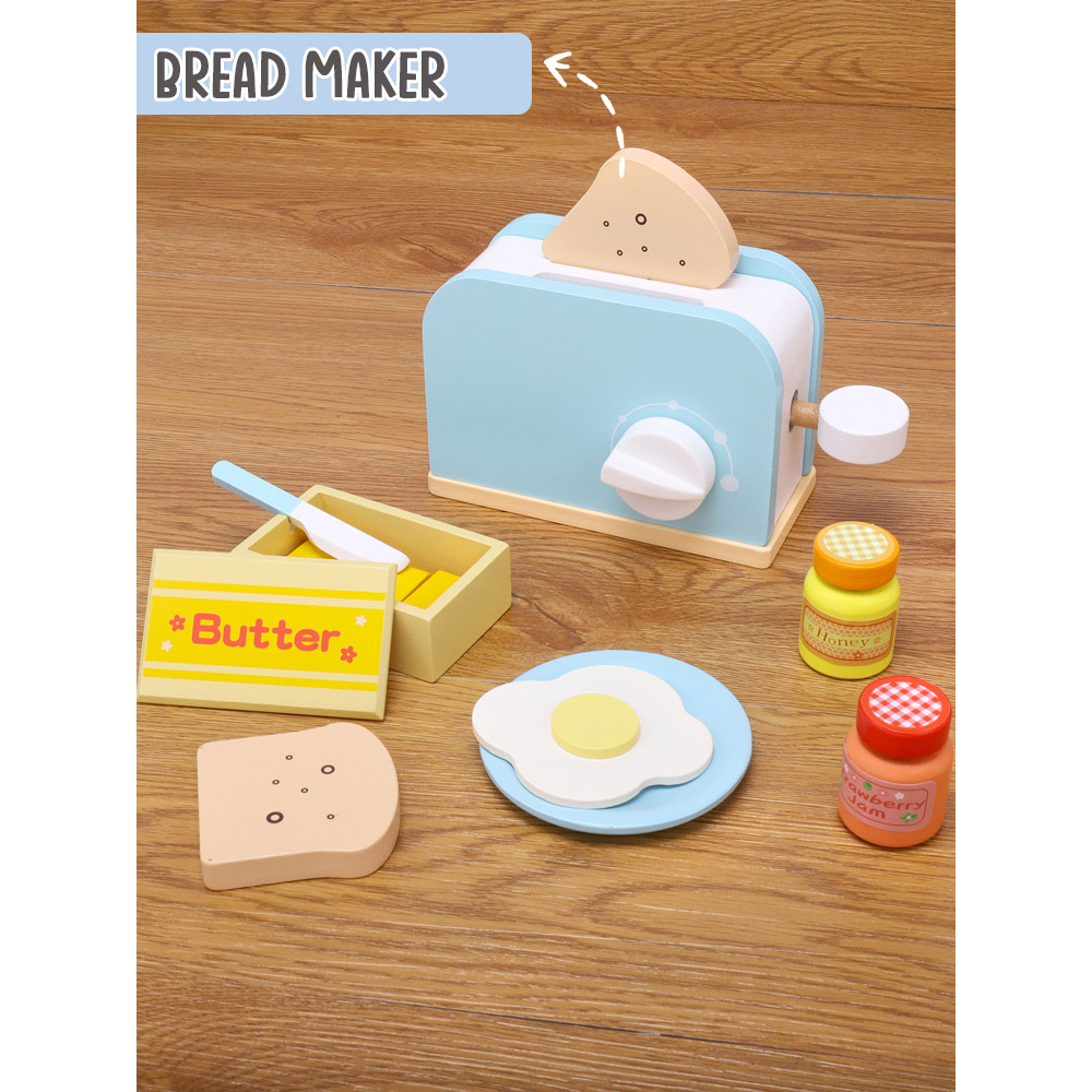 Mainan Anak Wooden Toys Bahan Kayu Juicer Mixer Coffee Bread Maker Masak Dapur