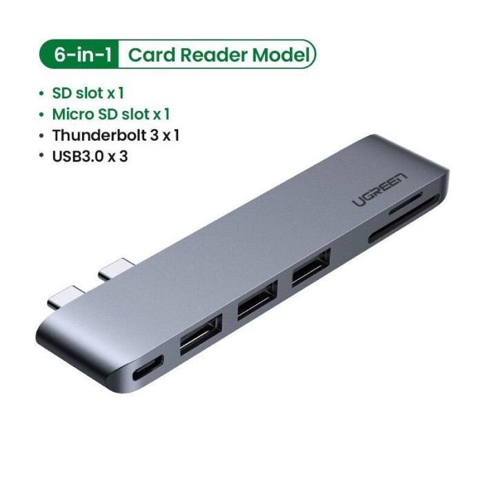 Ugreen Hub 6 in 1 USB C Card Reader with USB 3.0 Adapter for Macbook - 60560 / 80856