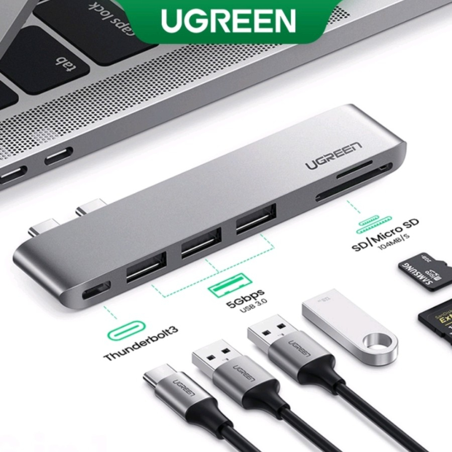 UGREEN 6 in 1 USB C Card Reader with USB 3.0 Adapter for Macbook Original - 60560