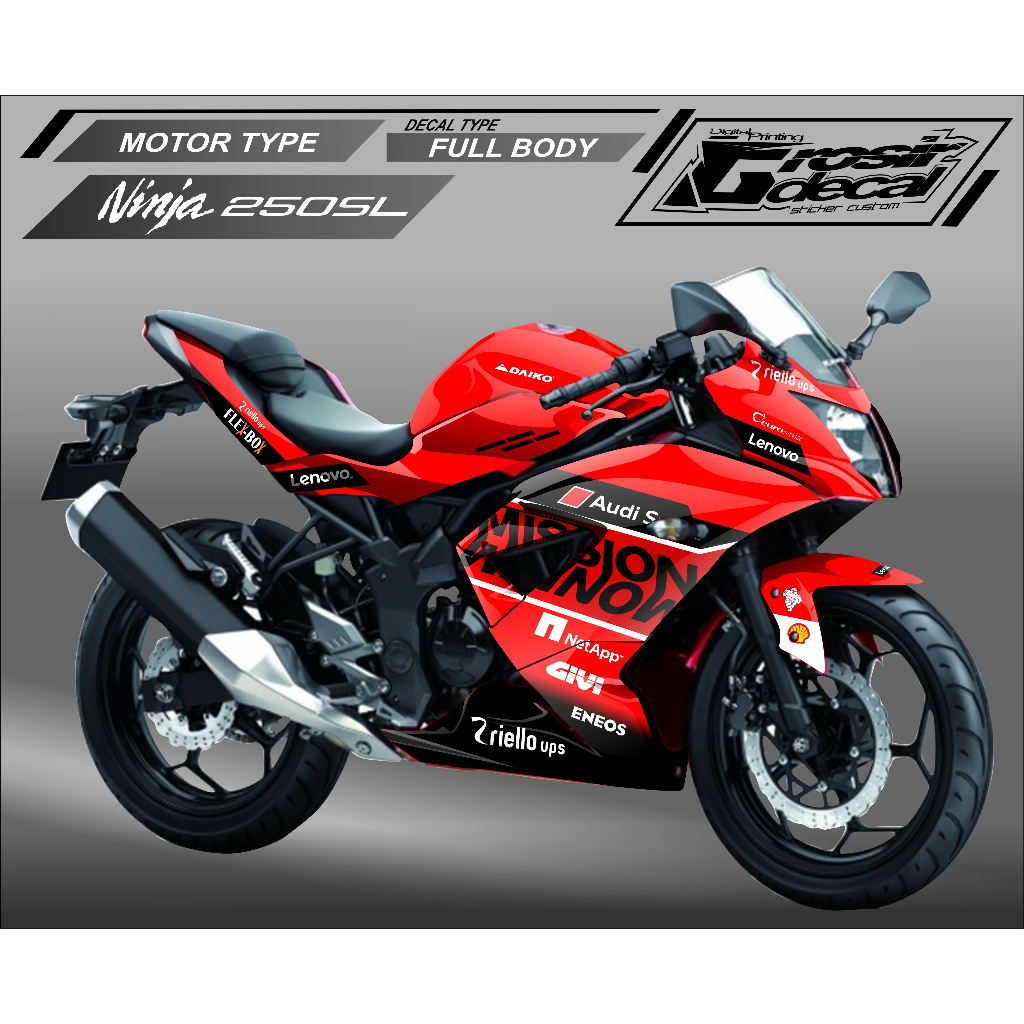 Decal Sticker Ninja 250SL Merah Fullbody Sticker Ninja 250SL Fullbody