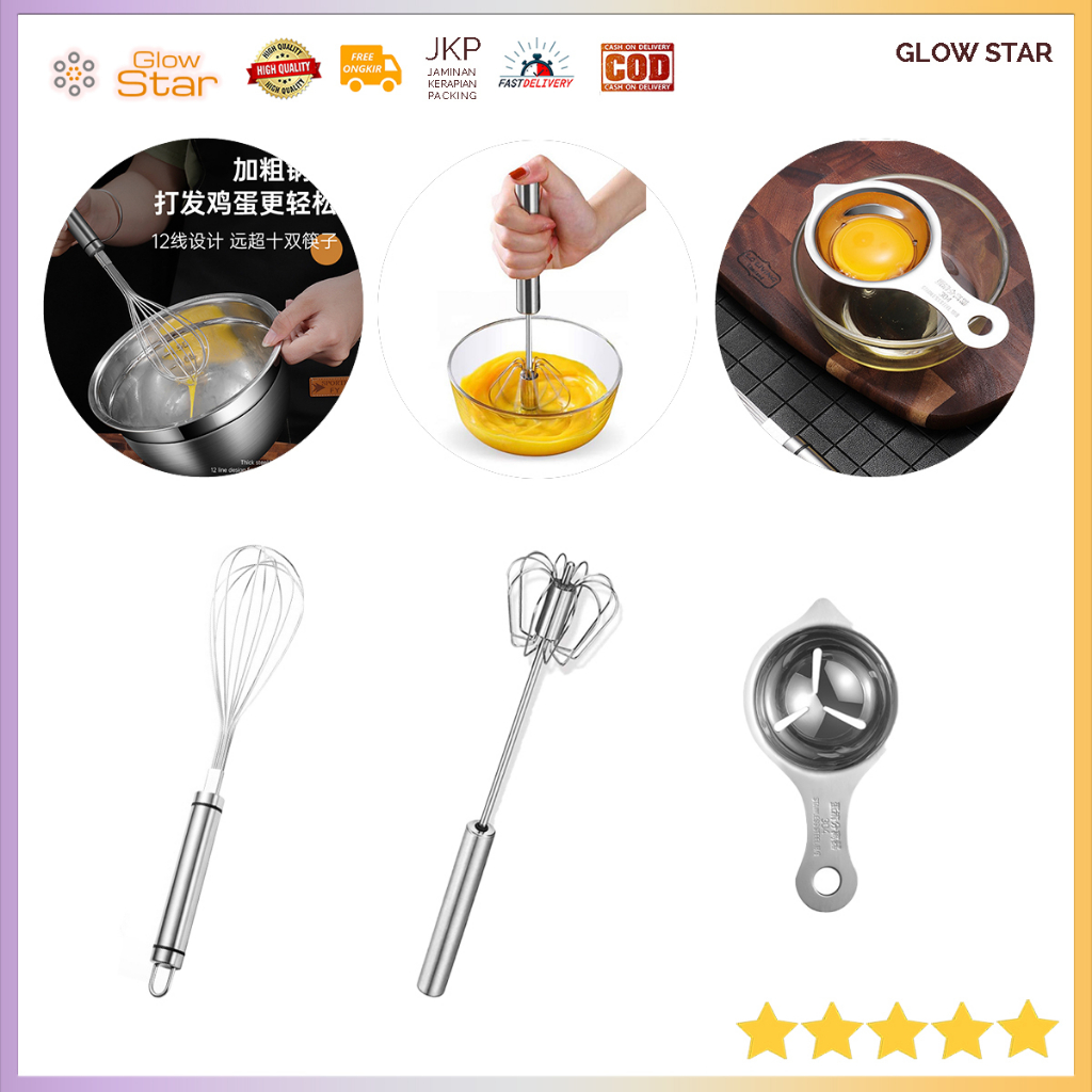 Alat Pengocok Kocok Telur Tepung Pemisah telur putih telur Pembersih Beras Makanan Mixer Semi Automatic Kitchen Tools Silver Manual kopi dalgona pengocok kocokan kocok premium stainless steel tahan karat