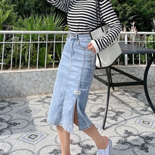 【Premium】Blossom Knee Length High Waist Jeans Skirt 7177