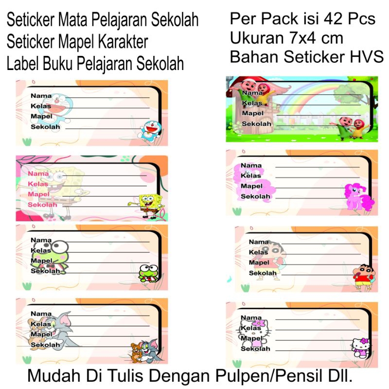 

Seticker nama buku isi 42 pcs ukuran 7x4 cm | seticker mata pelajaran sekolah