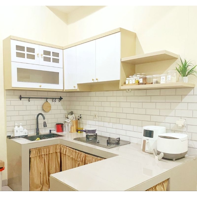 kitchen set L paket ukuran custom lemari dapur gantung kayu bloktik duco kitchen minimalis