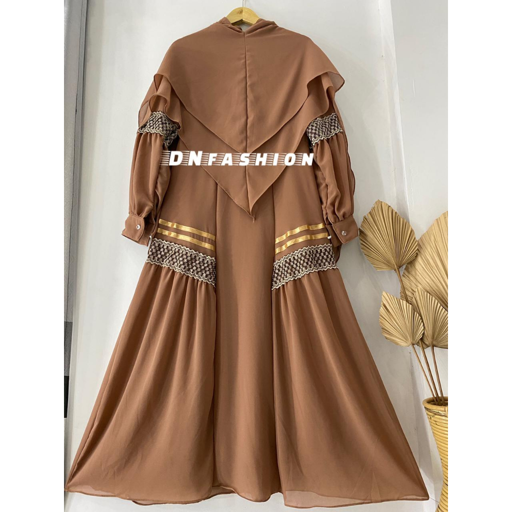 Gamis Syari Ceruty Renda Pita / Gamis Terbaru Set Hijab Renda Pita