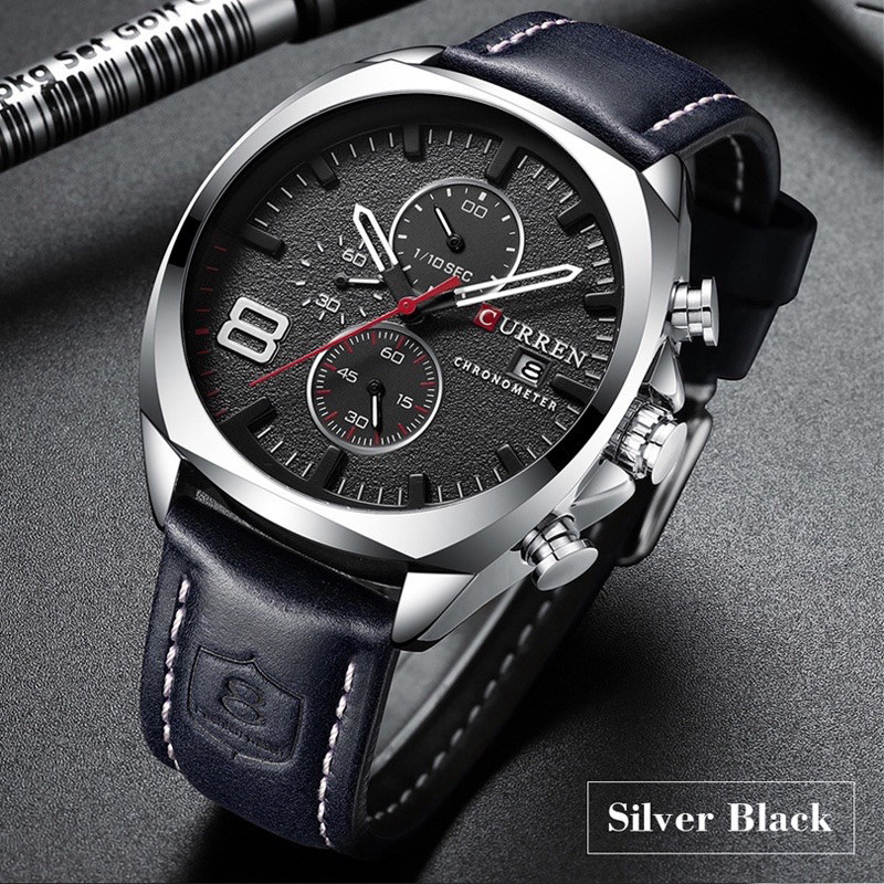 JAM TANGAN PRIA CURREN ORIGINAL CHRONO AKTIF TALI KULIT BISA COD 8324