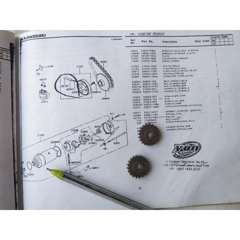 gigi gir ger gear kembar lawan dinamo stater dinamostater starter kawasaki binter merzy mercy kz200 