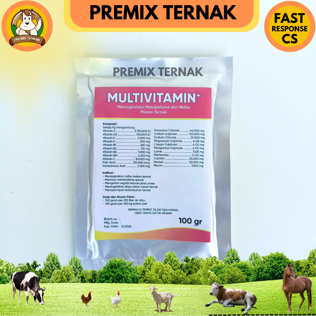 MULTIVITAMIN PLUS 100 gr - Suplemen Multivitamin dan Elektrolit untuk Nafsu Makan Ternak Kambing Domba Sapi