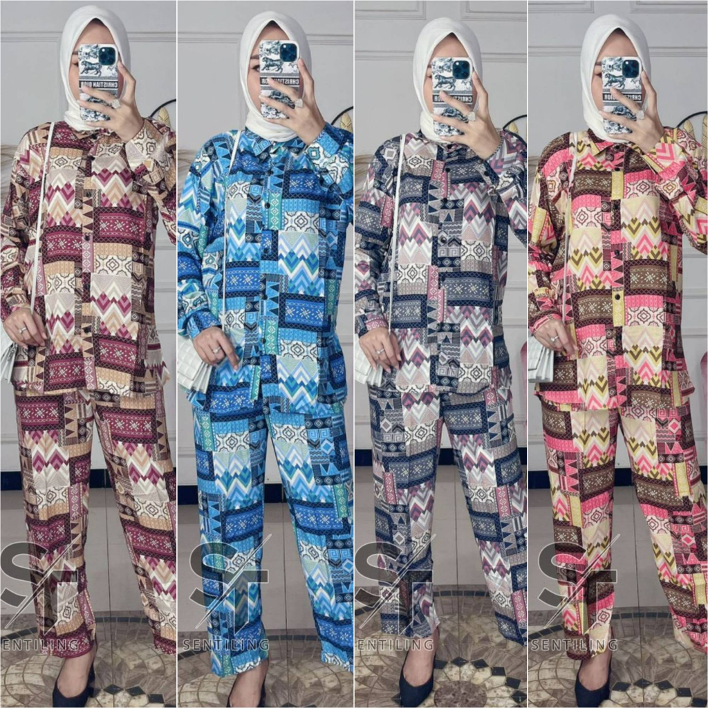 DAILY SET JUMBO LD 120 BAJU TIDUR PAJAMAS ONE SET SETELAN RAYON VISCOSE TIE DYE MOTIF