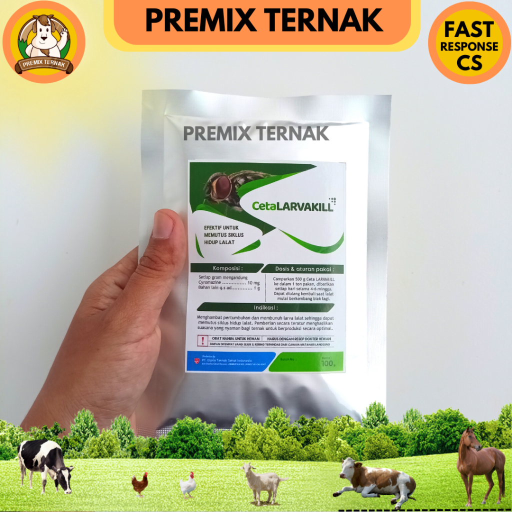 CETA LARVAKILL 100 gr - Obat Anti larva Lalat Untuk Kandang - Untuk Campur pakan - Cyromazine - like Larvatox