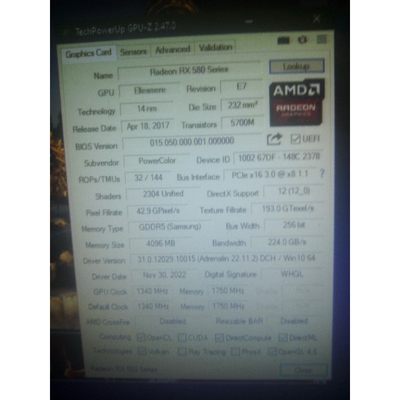 vga card rx 580 4gb 256bit ddr5
