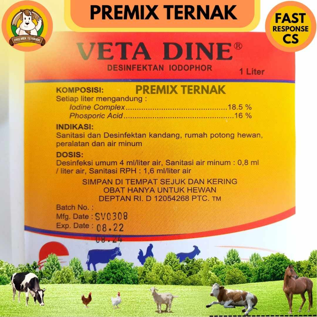 VETA DINE 1 LITER - Desinfektan untuk kandang dan peralatan peternakan - Sama Seperti Neo Antisep