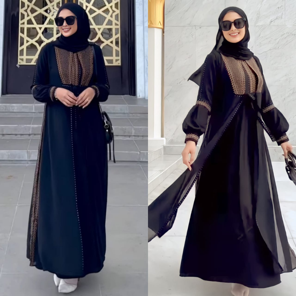 Abaya dubai padi -dubai rompi lepas pasang gold dan coklat