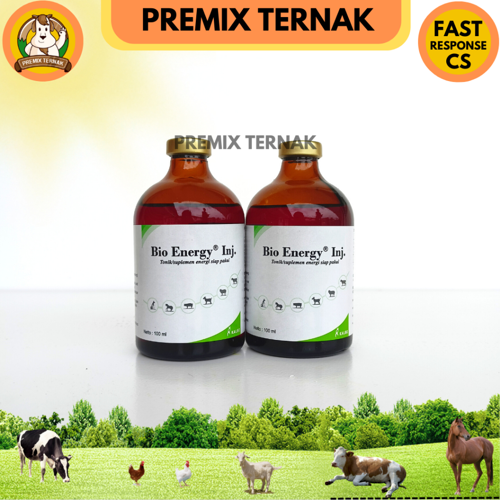 BIO ENERGY INJ 100ml - Sumber energi A.T.P hewan - Penguat otot dan Menongkatkan daya tahan tubuh - Premix Ternak