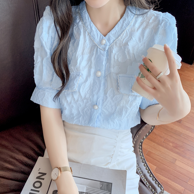 yikoo-Kemeja korea temperamen blouse tipis wanita atasan