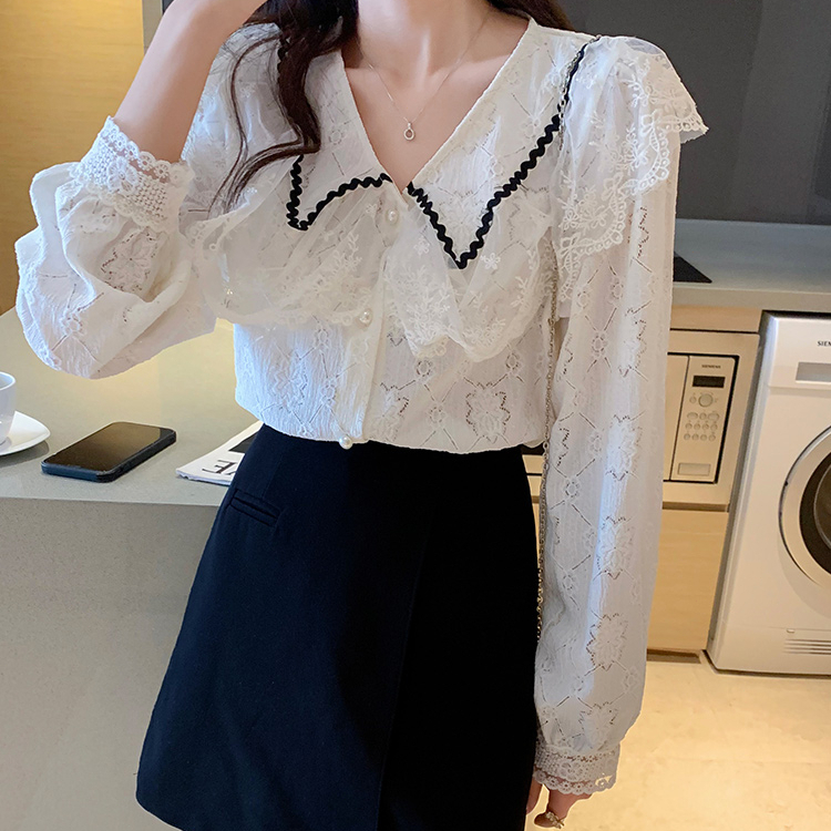 yikoo-Kemeja korea blouse renda temperamen shirt atasan wanita