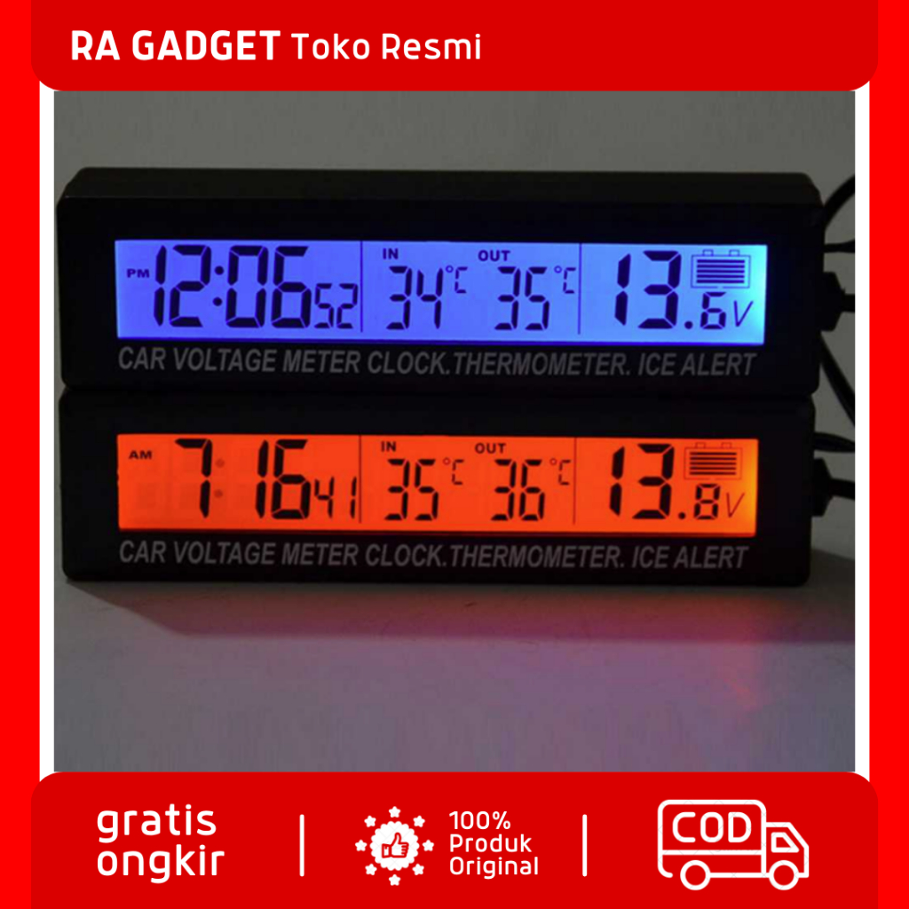 Jam Digital LCD Mobil Dashboard Thermometer Battery Voltage Monitor Original / Jam Digital Mobil Das