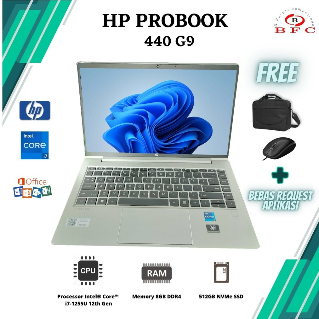 laptop i7 baru murah Hp Probook 440 G9 678R1AV Corei7-1255U Ram 8 GB SSD 512 GB NEW BERKUALITAS