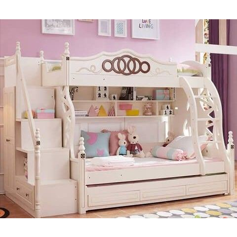 Ranjang Susun Anak Model Lemari Karakter Anak Perempuan Finishing Cat Duco Putih