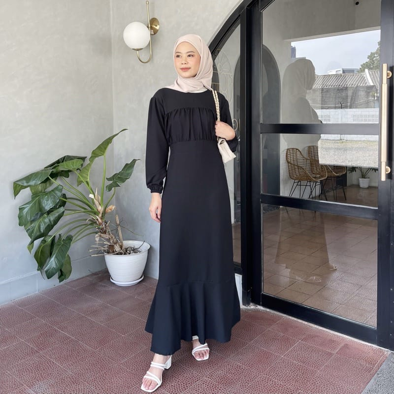 Setelan dress fashion busana baju gamis casual muslim muslimah katun simple polos wanita remaja dewa