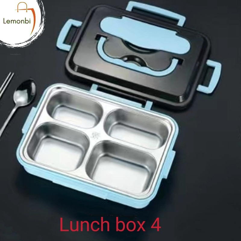 Lengkap Dengan Tas dan Alat Makan! Lunch Box Kotak Makan Kotak Bekal Berkualitas Stainless Steel Tahan Panas dan Anti Tumpah