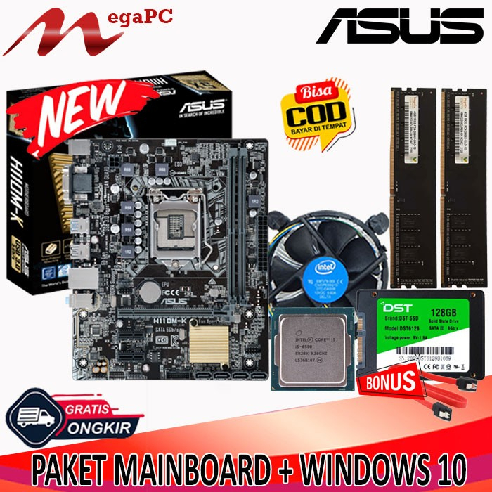 Paketan Rakitan H110 DDR4 + Core i5 6500 + Fan + RAM + SSD + Windows