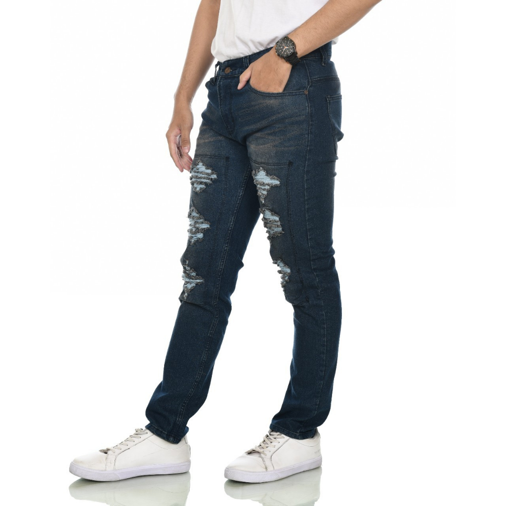 FEROCIOUS.CO Celana Jeans Ripped Dark Sobek Lutut Premium