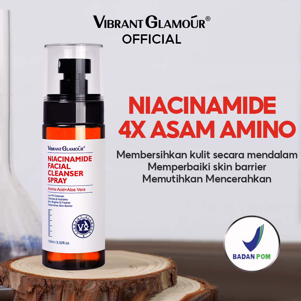 (QH) VIBRANT GLAMOUR Semprotan Pembersih Wajah Niacinamide 4X Pembersihan Dalam Asam Amino Pelembab