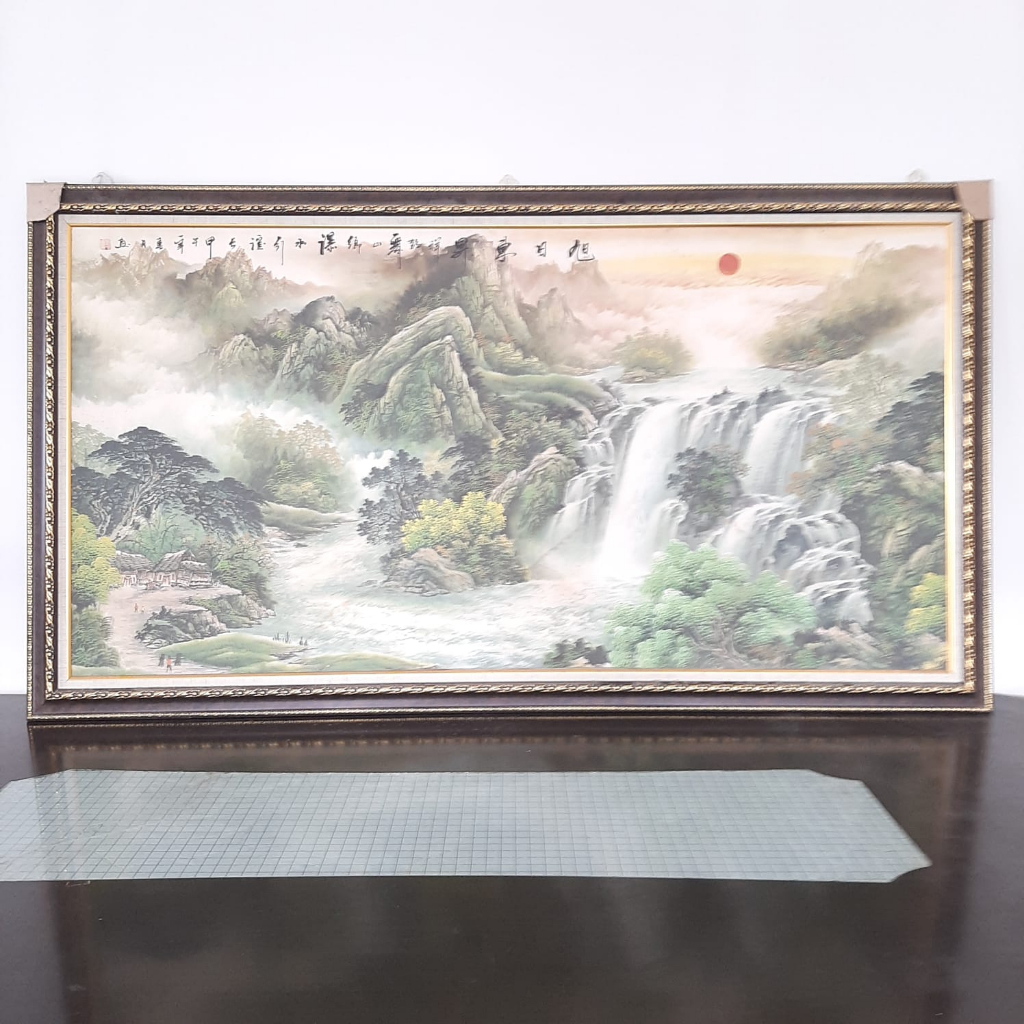 Lukisan kanvas dan Frame 100 x 180 cm / Dekorasi Lukisan Bunga / Lukisan Gunung China