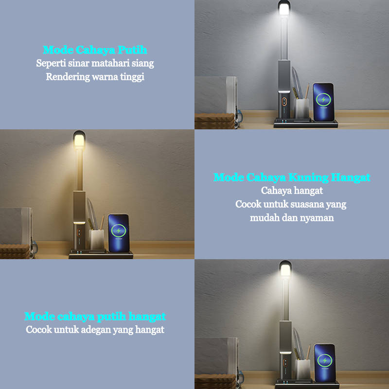 （COD）Wireless Charger LED Lampu Meja Lipat Magnet Tangkai Pena 15W Fast Charge Smart Night Light