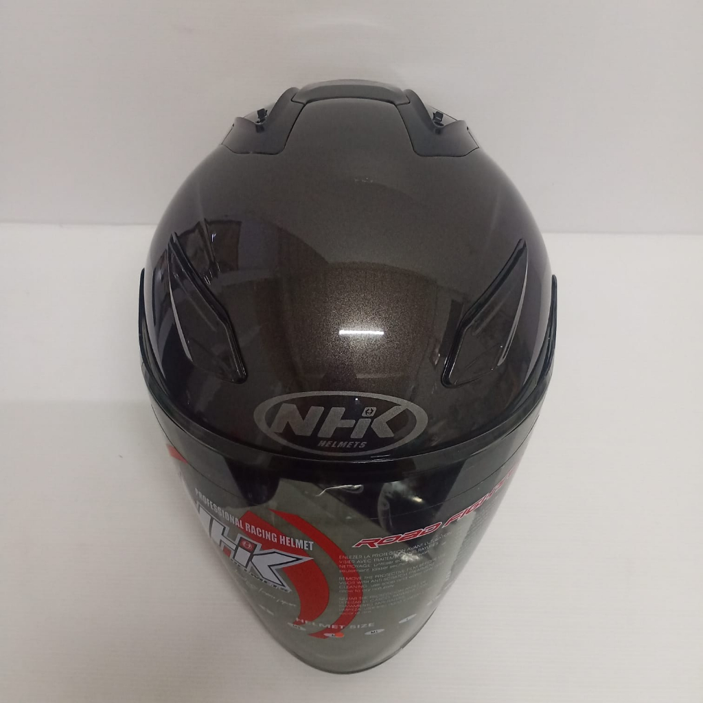 NHK R1 SOLID SINGLE VISOR GUNMETAL HELM OPEN FACE VISOR LIGHT SMOKE