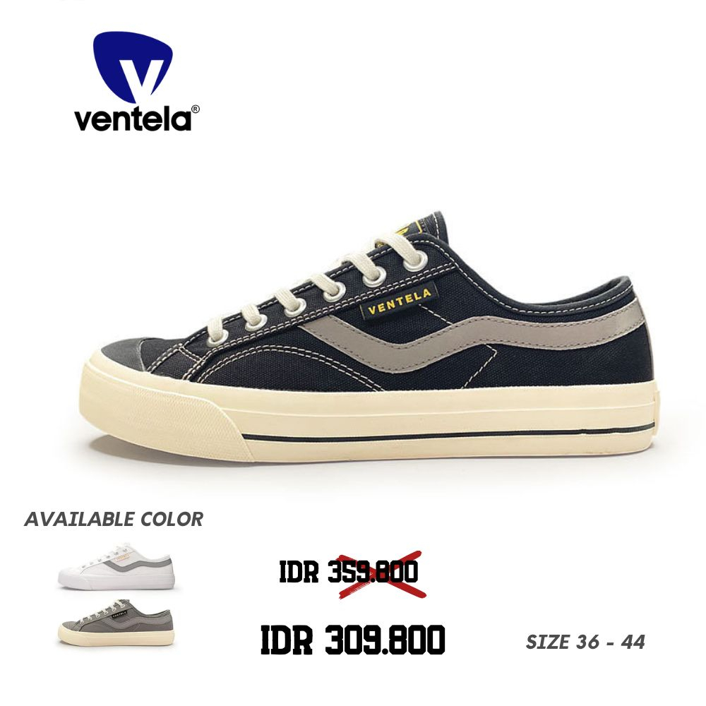 Sepatu Ventela Unisex Pria Wanita Ventela New Public Hitam Putih Abu Abu Strip Reflective Nyala