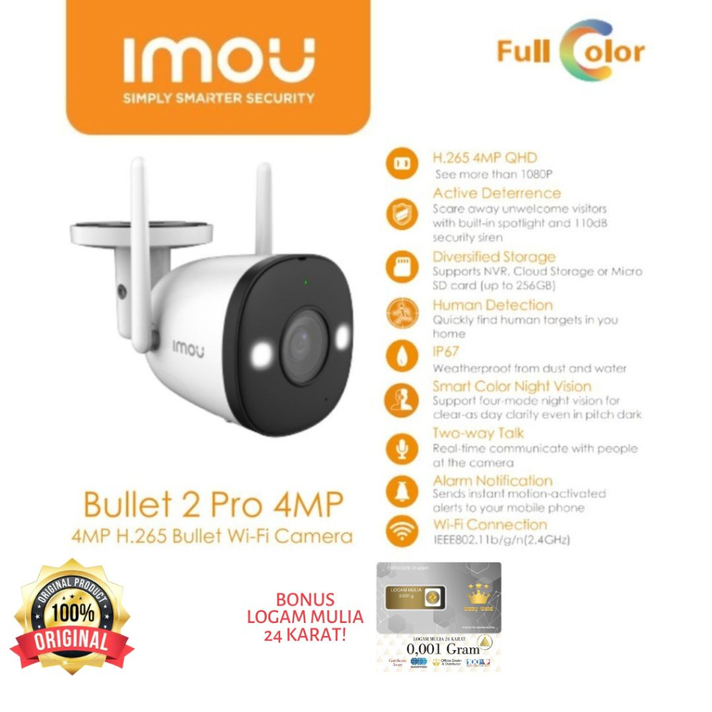 KAMERA CCTV IMOU BULLET 2 PRO 4MP IPC-F46FEP-D COLOR NIGHT 2 WAY AUDIO