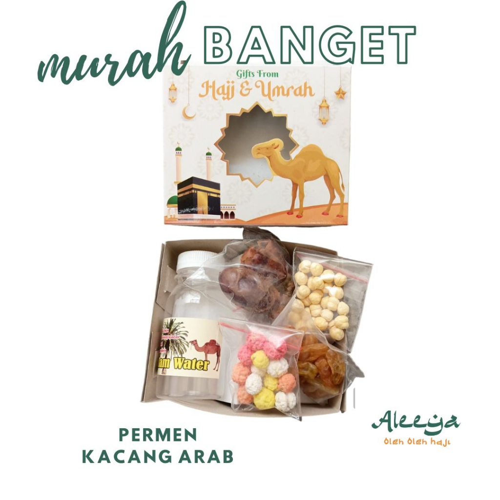 

paket oleh oleh haji dan umroh + permen kacang arab + air zamzam