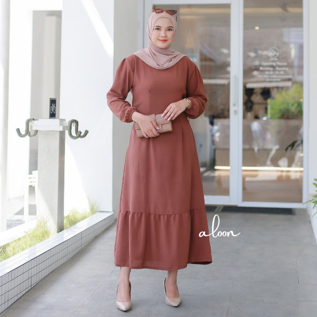 Mi Cha Midi Dres Korea Crinkle Airflow – Midi Dress Remaja Terbaru