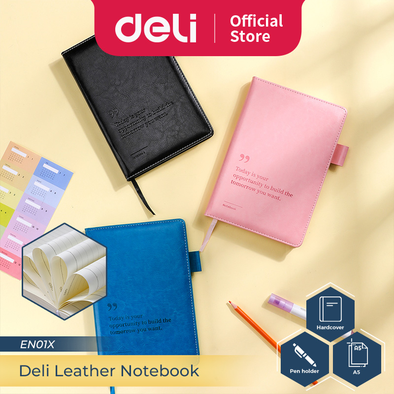 

Deli Leather Cover Notebook / Buku Catatan Sampul Kulit A5 Dengan Pen Holder Kertas Tebal EN01X