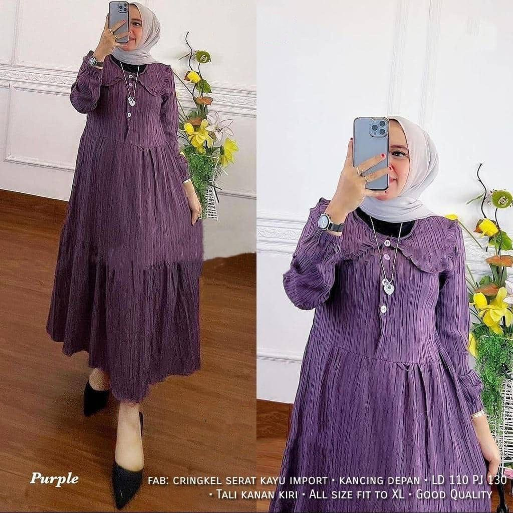 Neora Gamis Polos Terbaru Wanita Dewasa Bahan Lady Crush Dress Panjang Maxy Fashion Muslim Kekinian