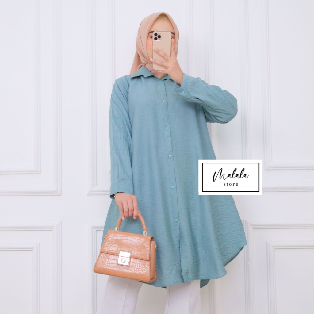 Inara Long Tunik Katun linen Polo  Polos Atasan Wanita Premium