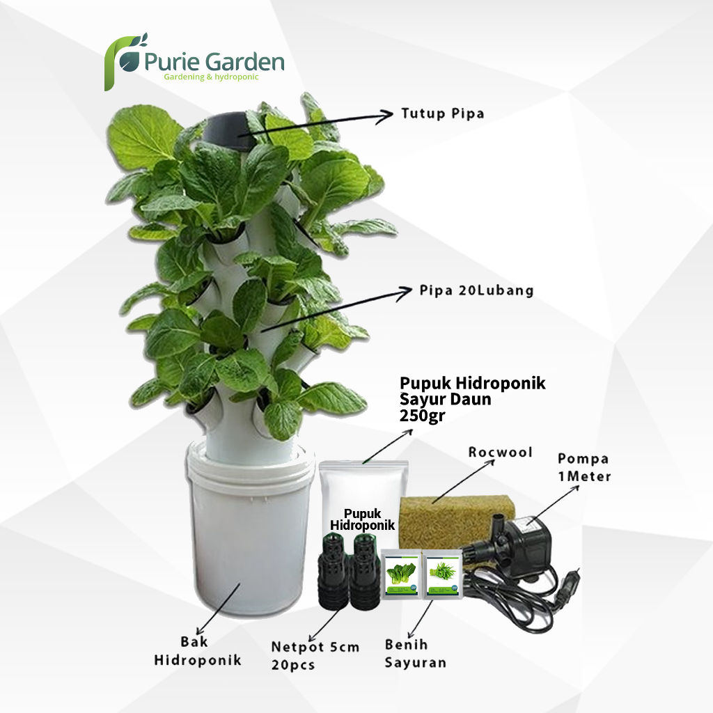 Paket Hidroponik Tower Hidroponik Mini/Mini Garden Tower 20Lubang PG KDR