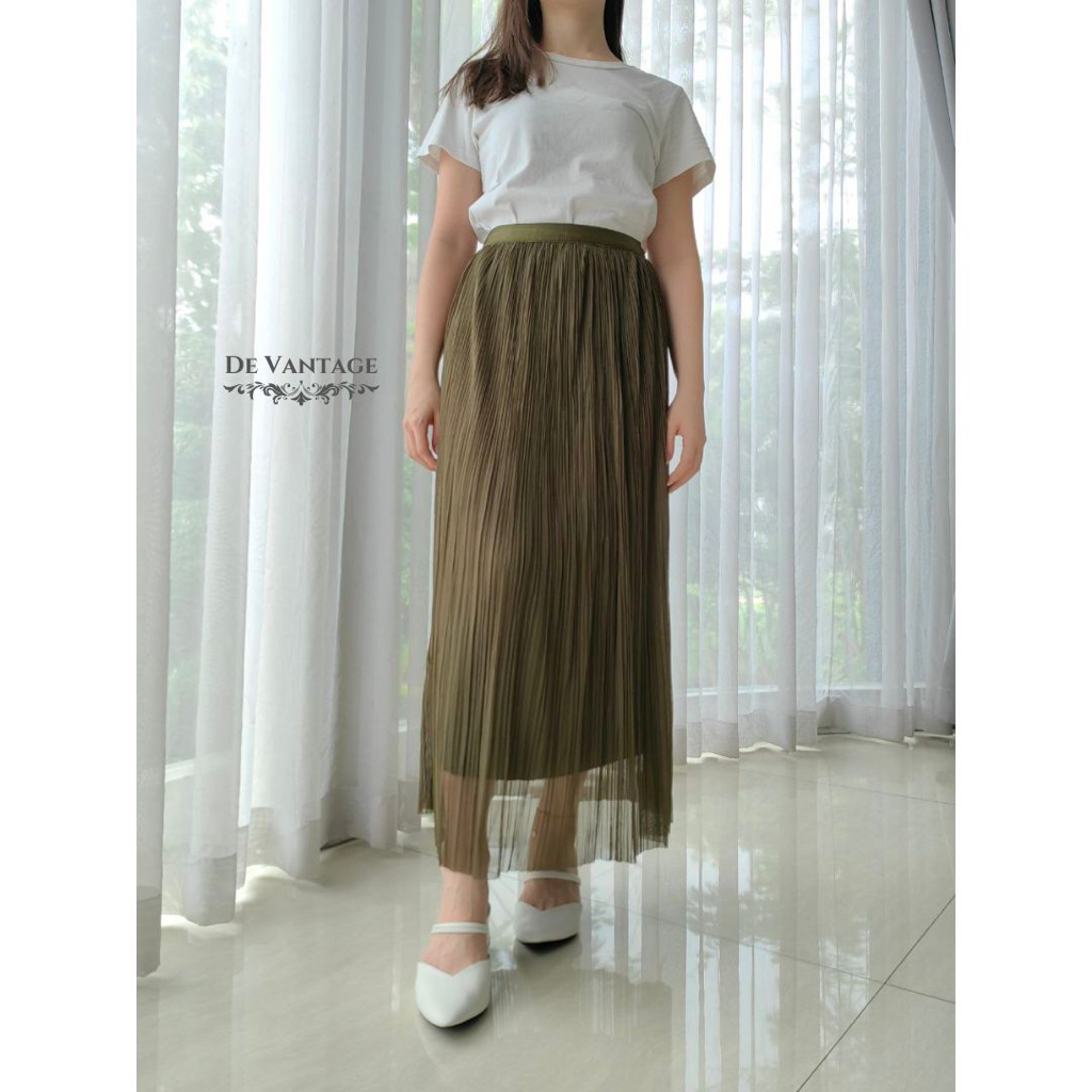 Rok Bolak Balik Plisket / Rok Maxi Polos / Reversible Plain Pleated Skirt