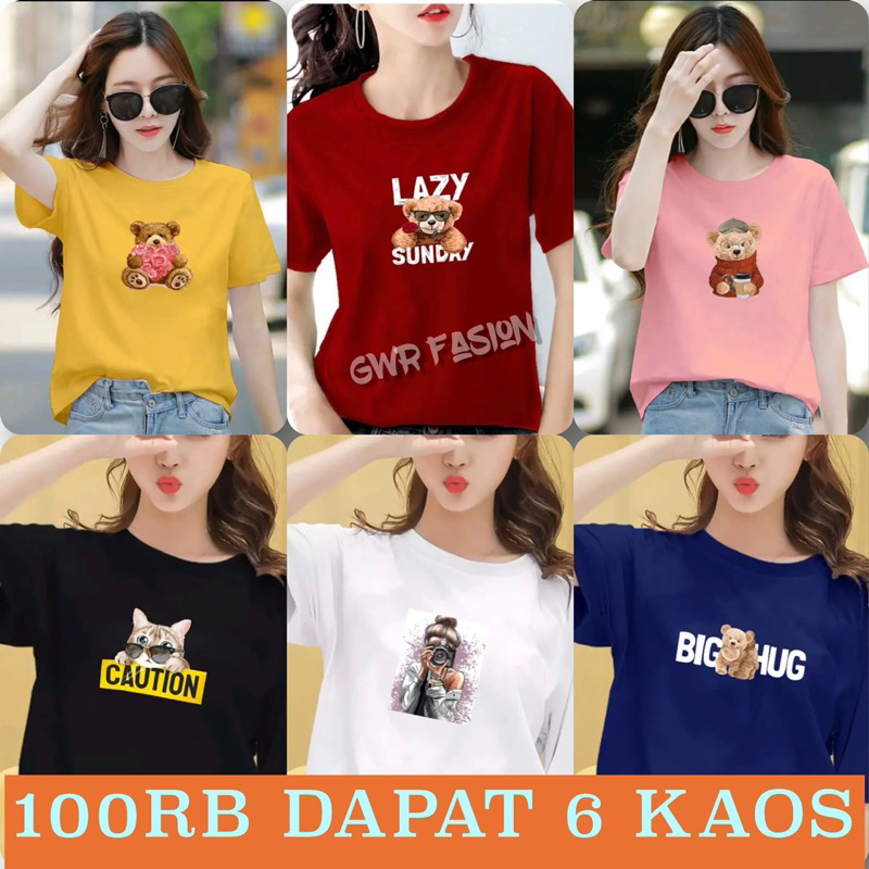 KAOS WANITA | 100RB Dapat 6 KAOS MOTIF TEDY BEAR | BAJU T-Shirt CWe DISTRO DEWASA BISA UNTUK PRIA DA