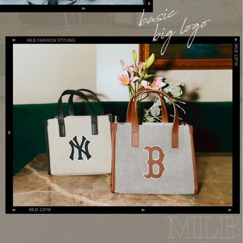 10.10 SALE | M*LB Basic Big Logo Canvas Small Tote Bag Boston Red Sox / New York Yankees