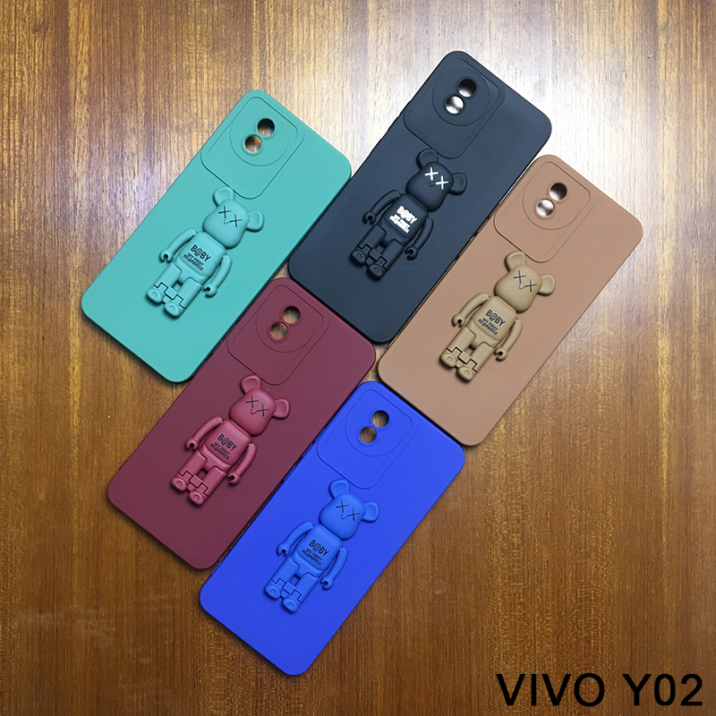 Holder SoftCase VIVO Y02 VIVO Y02S Casing Stand Bentuk Beruang Penyangga Hp Soft Case