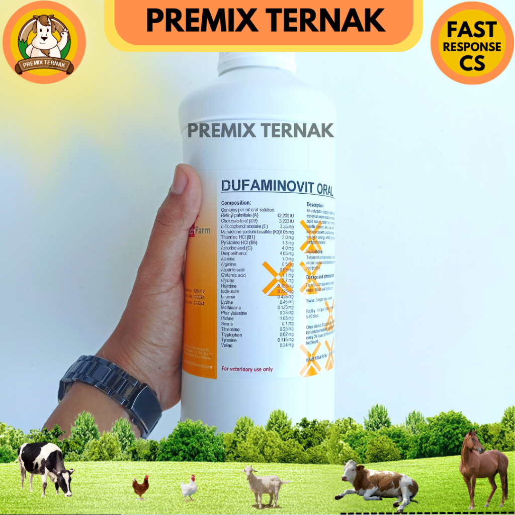 DUFAMINOVIT ORAL - Multivitamin dan Asam Amino konsentrasi tinggi untuk Ayam Sapi Domba Kambing Babi