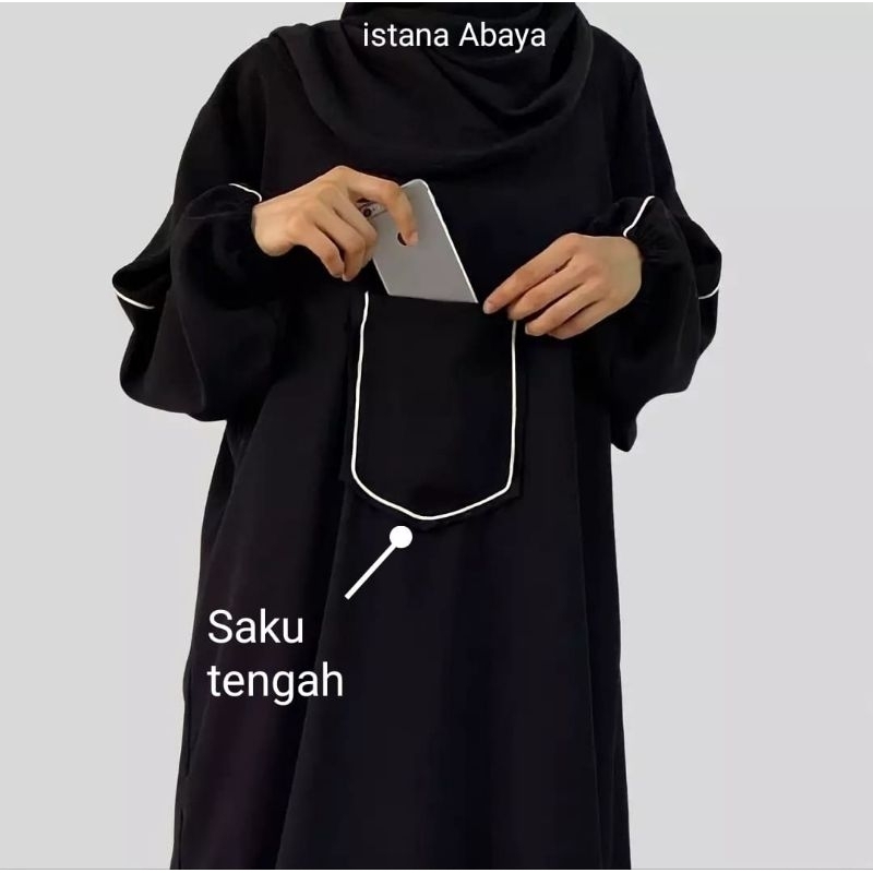 New Abaya List pth mewah dg saku tengah kekinian utk HP dan tgn wudhu friendly