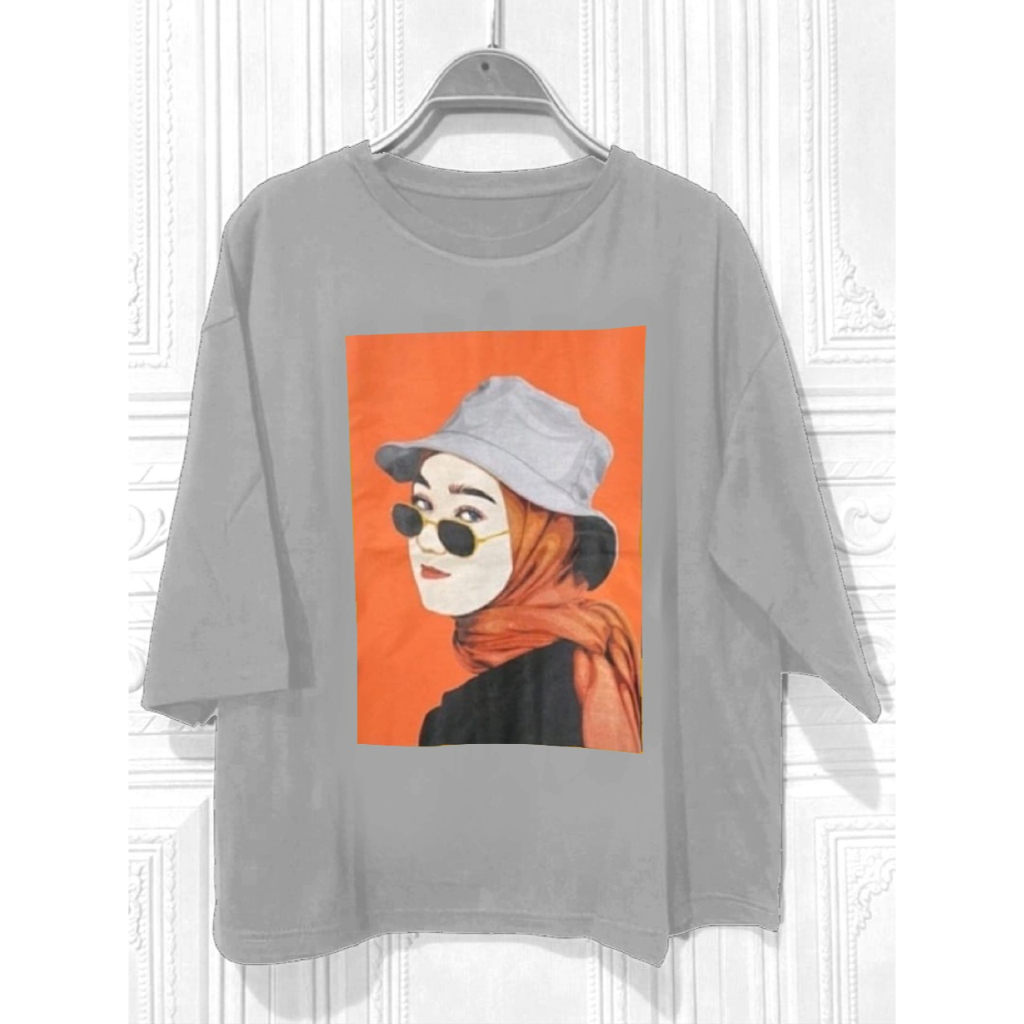 KAOS OVERSIZE TUMBER TEE LENGAN 3/4 HIJAB KACAMATA