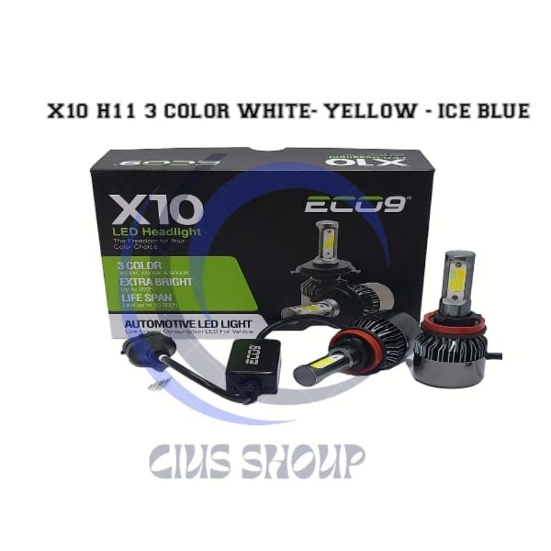 LAMPU LED HEADLAMP/FOOGLAMP  MOBIL X10 ECO9 3 COLOR WHITE YELLOW ICE BLUE H4 H11 H7 HB4(9006) FOGLAMP / HEADLAMP MOBIL